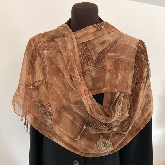 Ralph Lauren chiffon silk long scarf with fringe - Picture 2 of 16